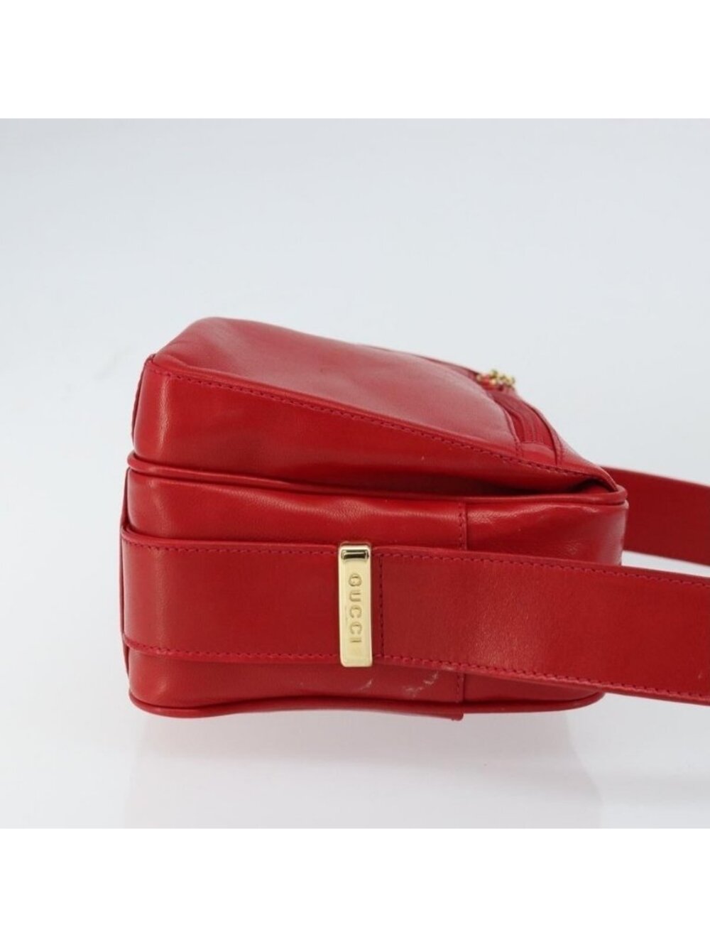 Authentic GUCCI Shoulder Bag Leather Red Gold - Picture 11 of 16